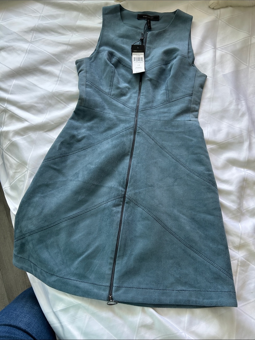 ZAC Zac Posen Slate Blue Sleeveless Mini Dress with Front Zip